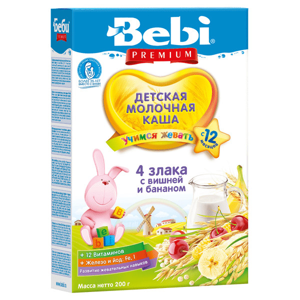 Каша Bebi (Беби) Premium 4 злака вишня банан с 12 мес 200 г