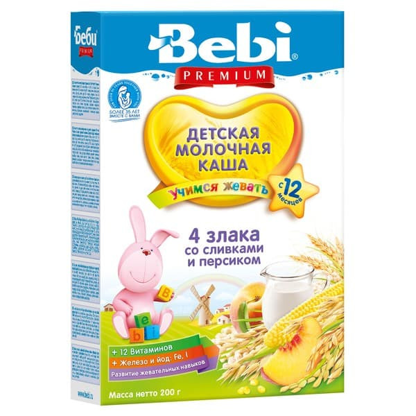 Каша Bebi (Беби) Premium 4 злака сливки персик с 12 мес 200 г