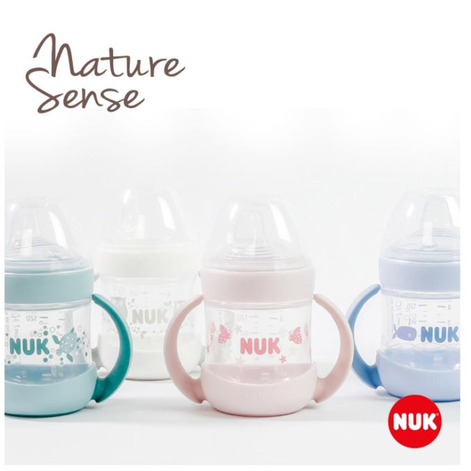 Обучающая бутылочка NUK Nature Sense с насадкой из силикона и ручками зелёная 150 мл