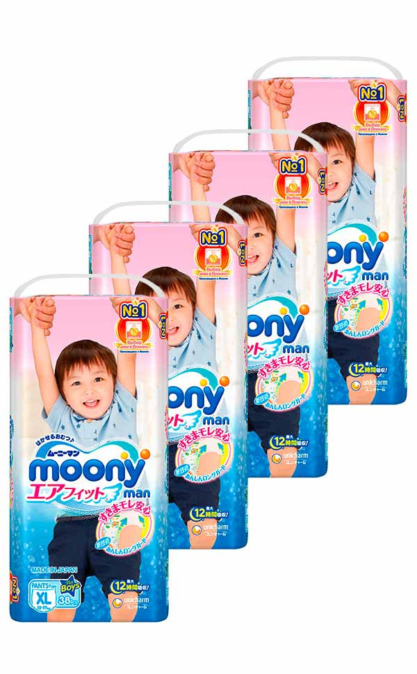 Подгузники-трусики MOONY 12-17кг 38 шт для мальчиков  экономичная упаковка 4 шт.
