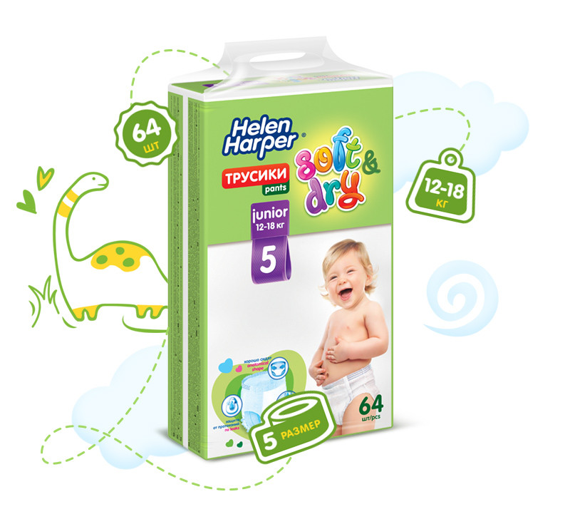 Трусики-подгузники HELEN HARPER Soft&Dry Junior NEW детские 12-18 кг 64 шт