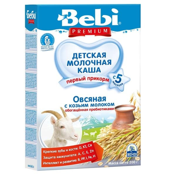 Каша Bebi (Беби) Premium овсяная с козьим молоком и пребиотиками с 5 мес 200 г