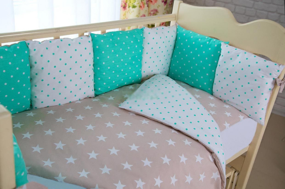 Комплект в кроватку ByTwinz с бортиками-подушками Звезды 6 предметов