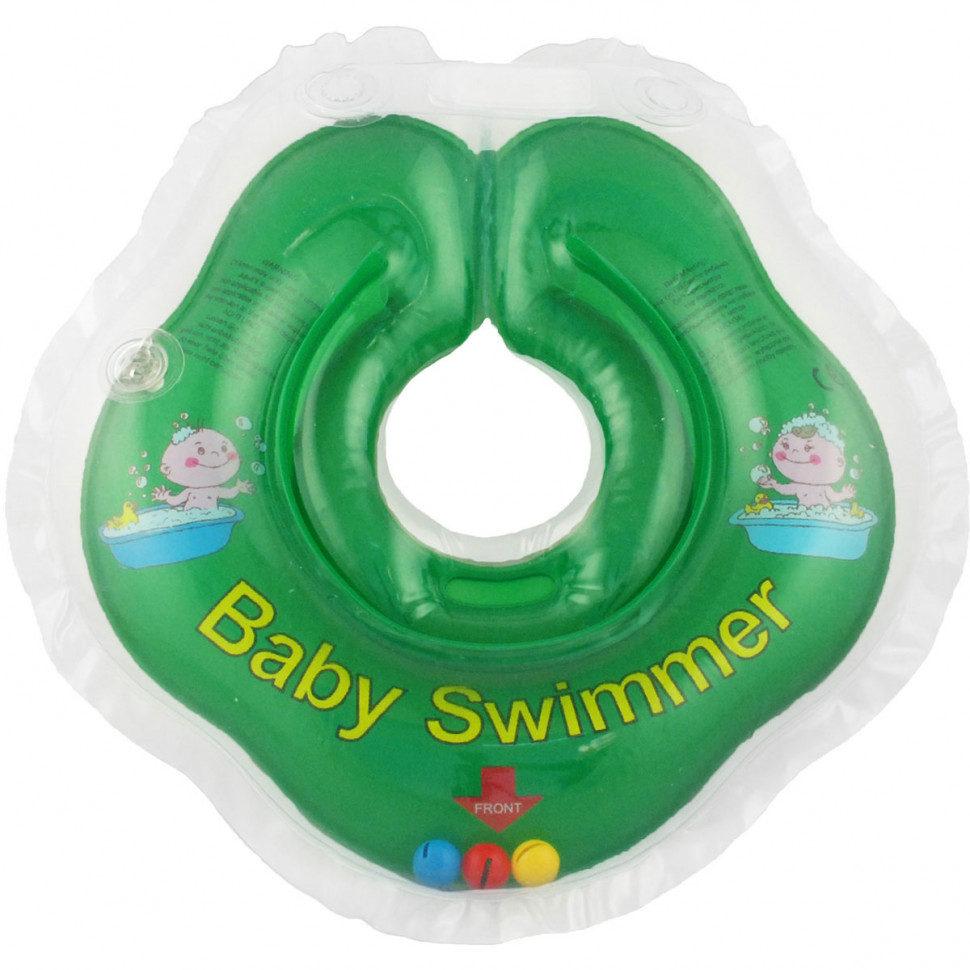 Круг на шею Baby Swimmer надувной полуцвет зеленый+внутри погремушка BS02G-B 11013