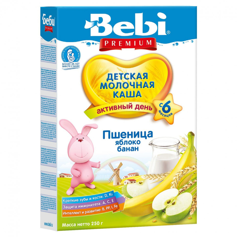Каша Bebi Premium Пшеница яблоко банан мол с 6 мес 250 гр набор из 3 шт