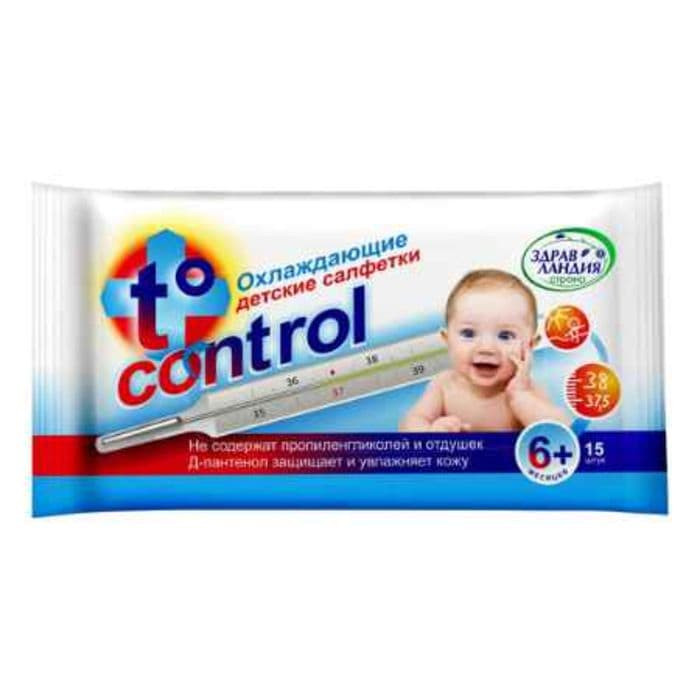 Влажные салфетки охлаждающие детские Страна Здравландия "Т-control", 15 шт, с 6 мес