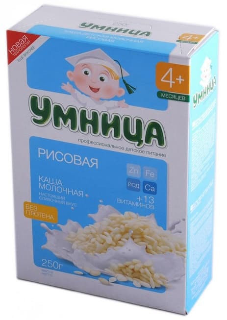 Каша "Умница" молочная рисовая, с 4 месяцев, 200 гр.