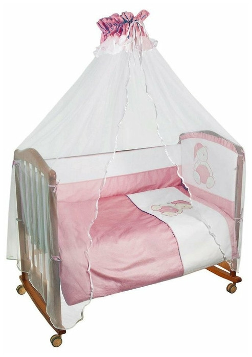 Комплект в кроватку Сонный Гномик 752/2 Мишки в колпачке 7 предметов розовый