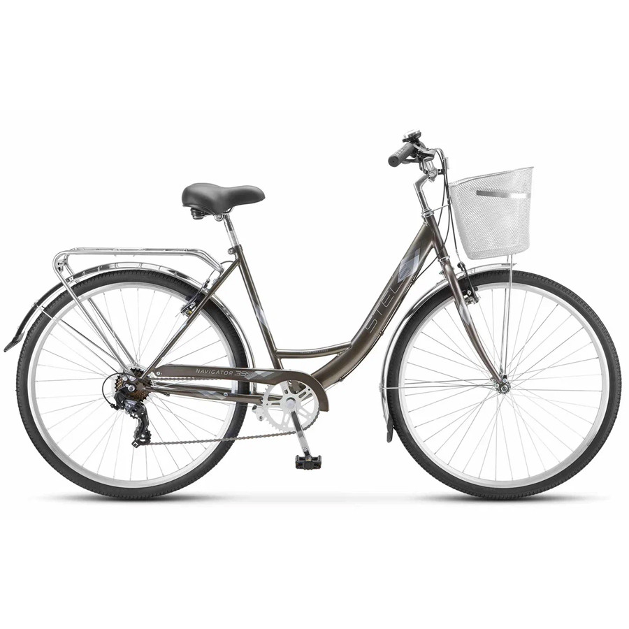 Велосипед Stels Navigator 28" 395 V Z010 LU089103 с корзиной золотисто-серый металлик