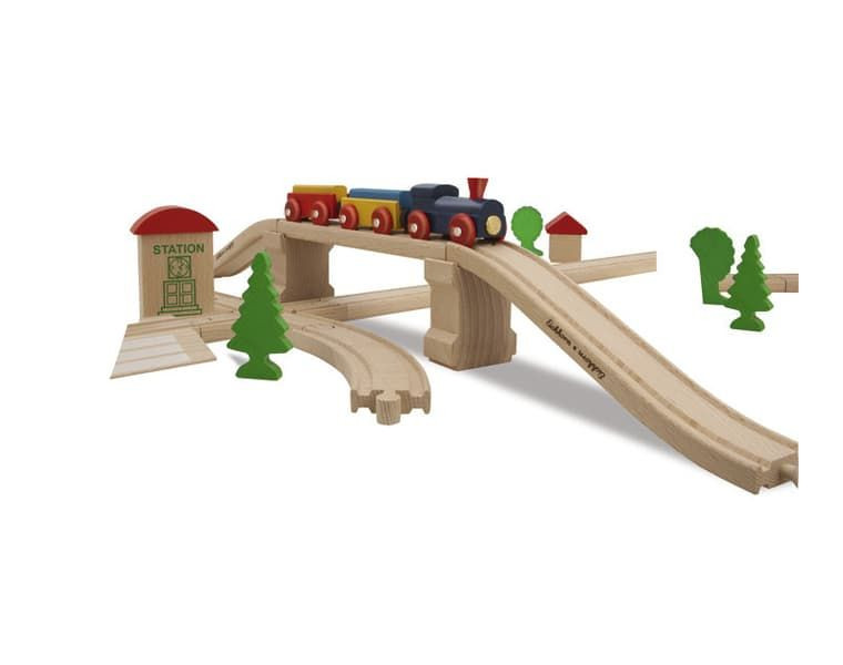 Набор деревянной железной дороги Eichhorn с мостом и тупиком 45 деталей1