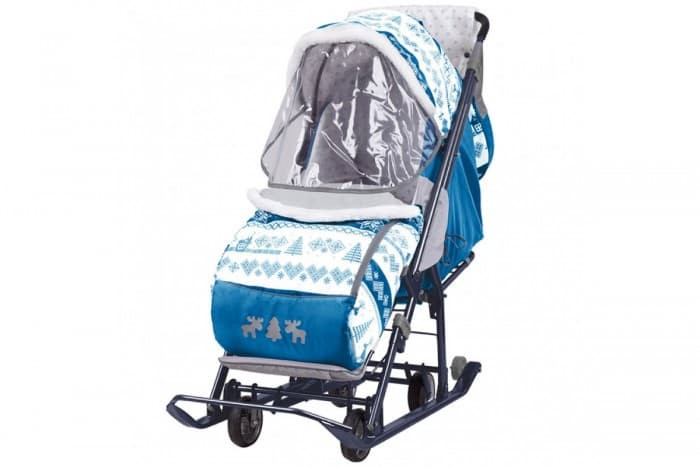 Санки-коляска комбинированная с трансформируемым кузовом Disney Нашидетки принт скандинавский синий