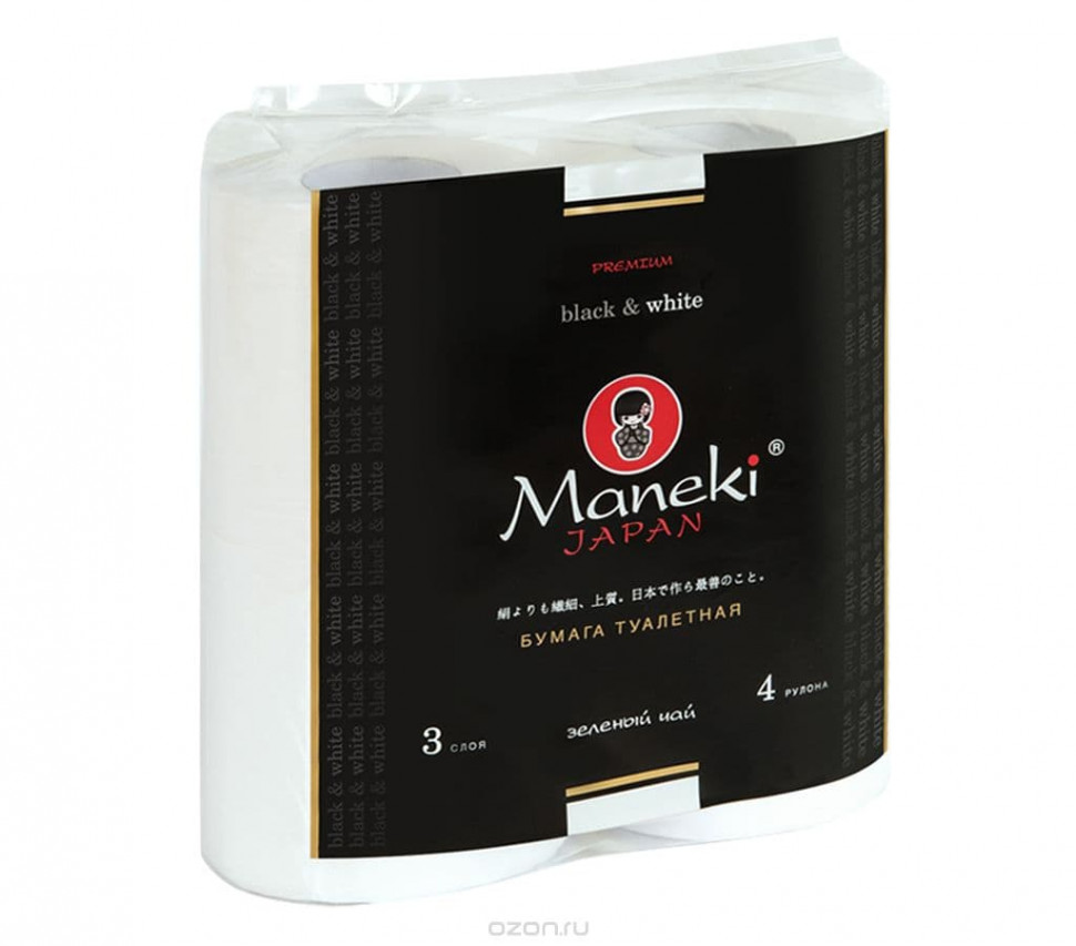 Туалетная бумага Maneki Black&White с ароматом Иланг-Иланг гладкая 4 рулона