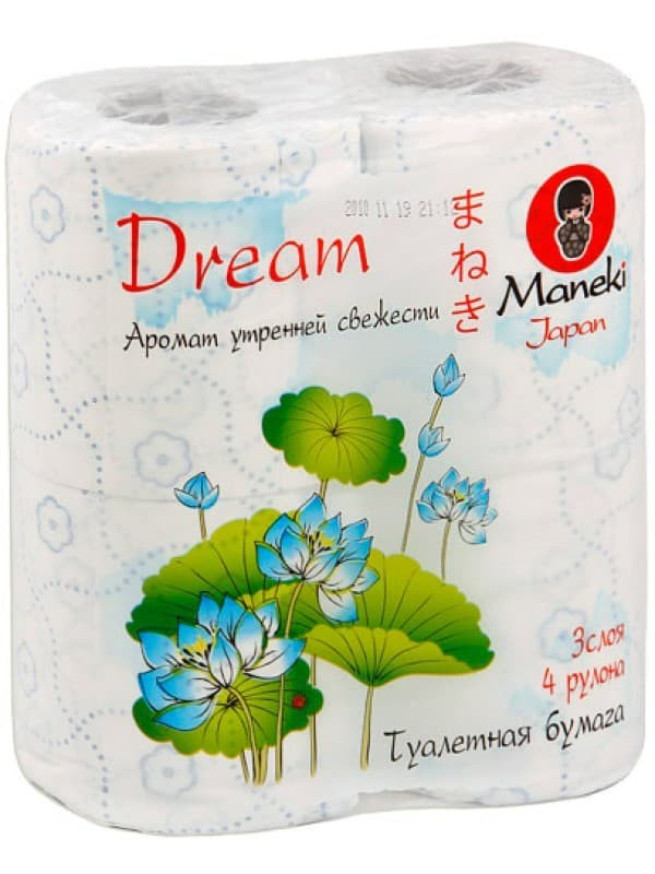 Туалетная бумага Maneki Dream с голубым тиснением 4 рулона