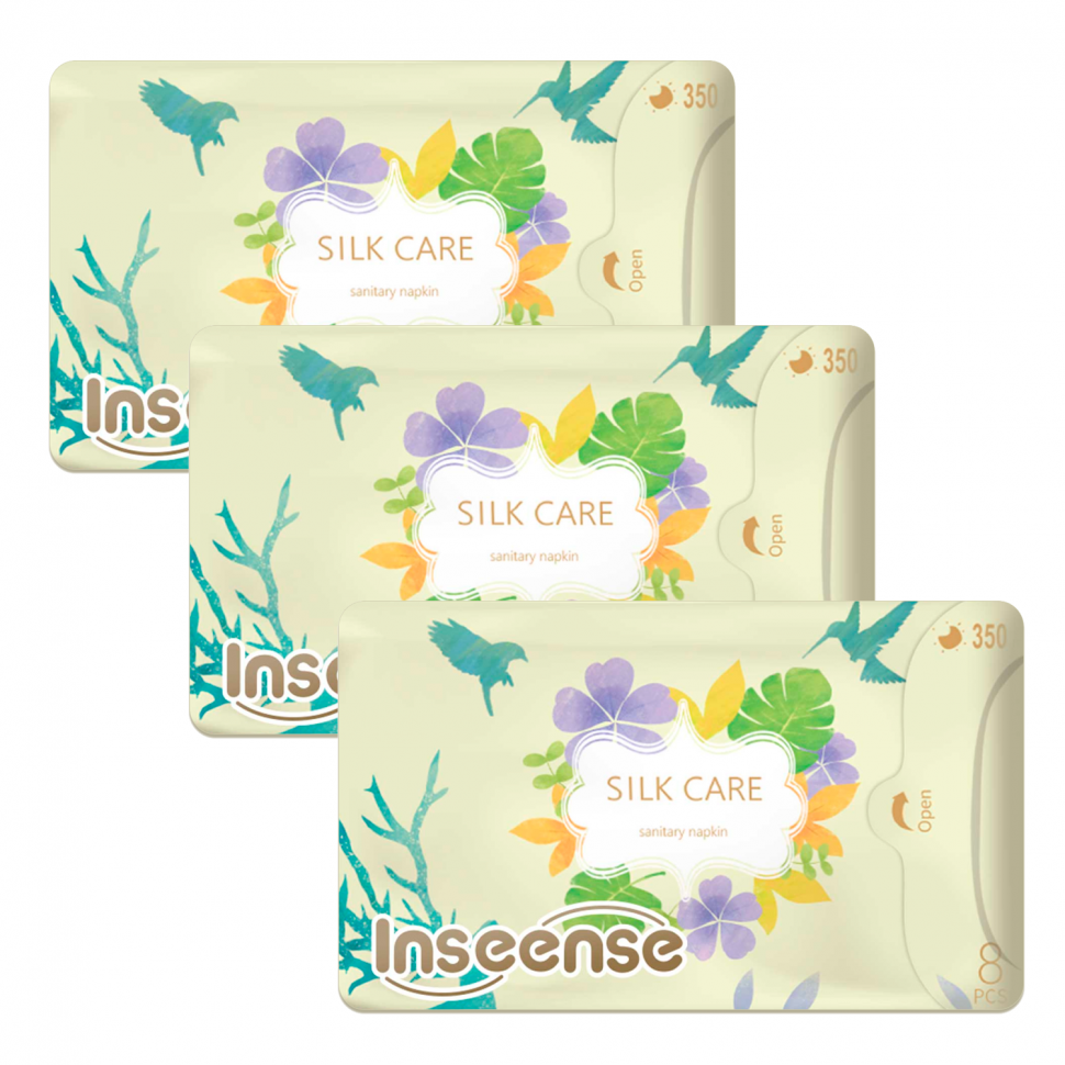 Прокладки INSEENSE Silk Care женские гигиенические ночные плюс 7 капель 350 мм 8 шт  3 упаковки
