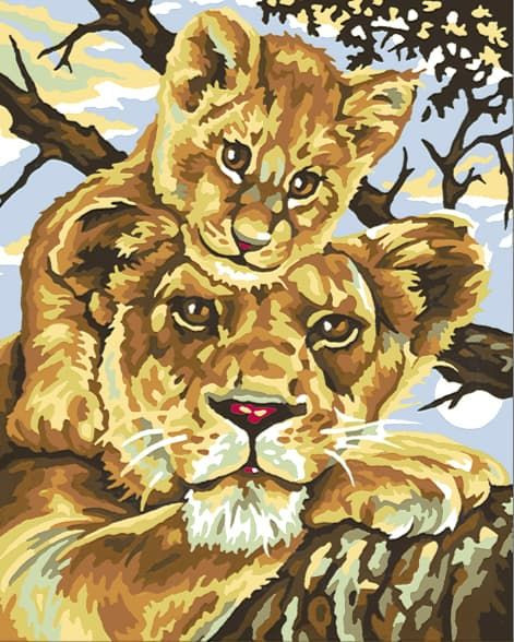 Роспись по холсту Африканская Львица со львенком 40х50 см Картина по номерам