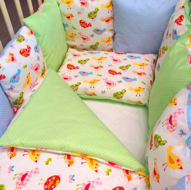 Комплект в кроватку ByTwinz с бортиками-подушками Птички колибри 6 предметов
