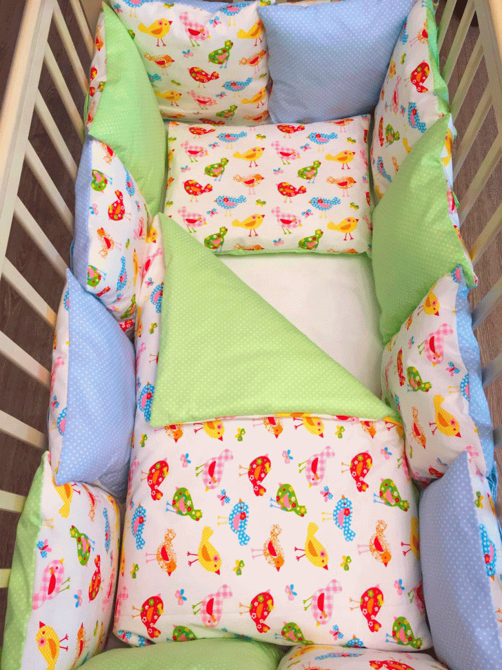 купить  Комплект в кроватку ByTwinz с бортиками-подушками Птички колибри 6 предметов