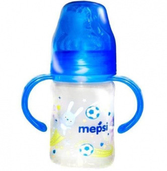 Бутылочка MEPSI для кормления с широким горлышком с силиконовой соской с ручками 150 мл 6+