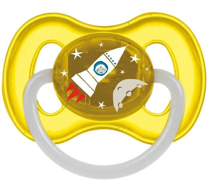 Пустышка латексная круглая Canpol 6-18 мес Space желтая