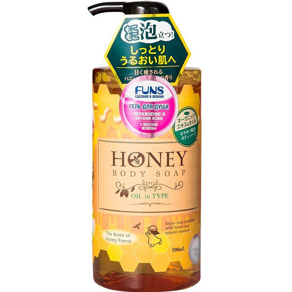 Гель для душа FUNS Honey Oil увлажняющий с экстрактом меда и маслом жожоба 500 мл