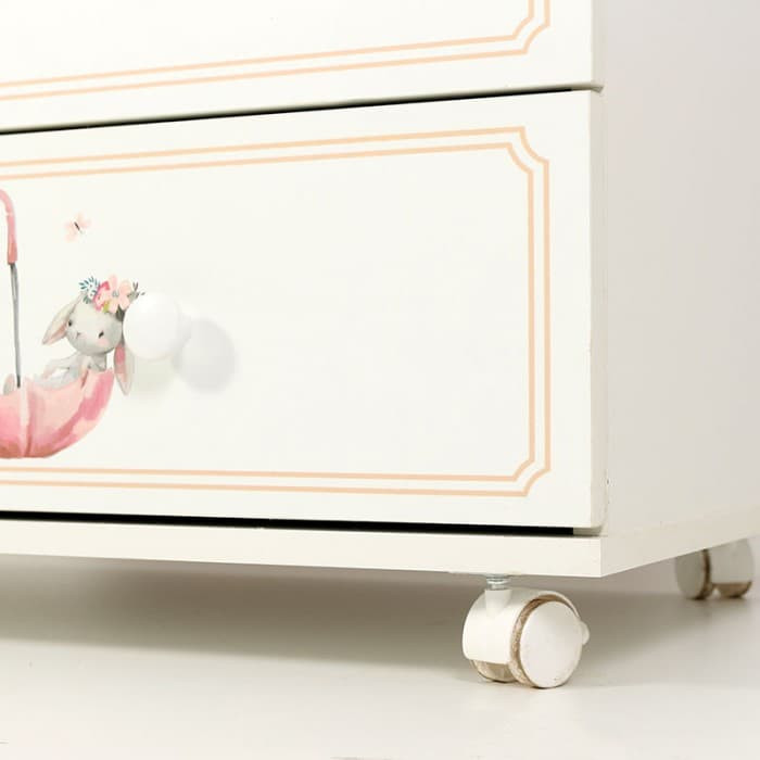 Dresser 4 drawer Topotushki Bunny-Watercolour white+print
