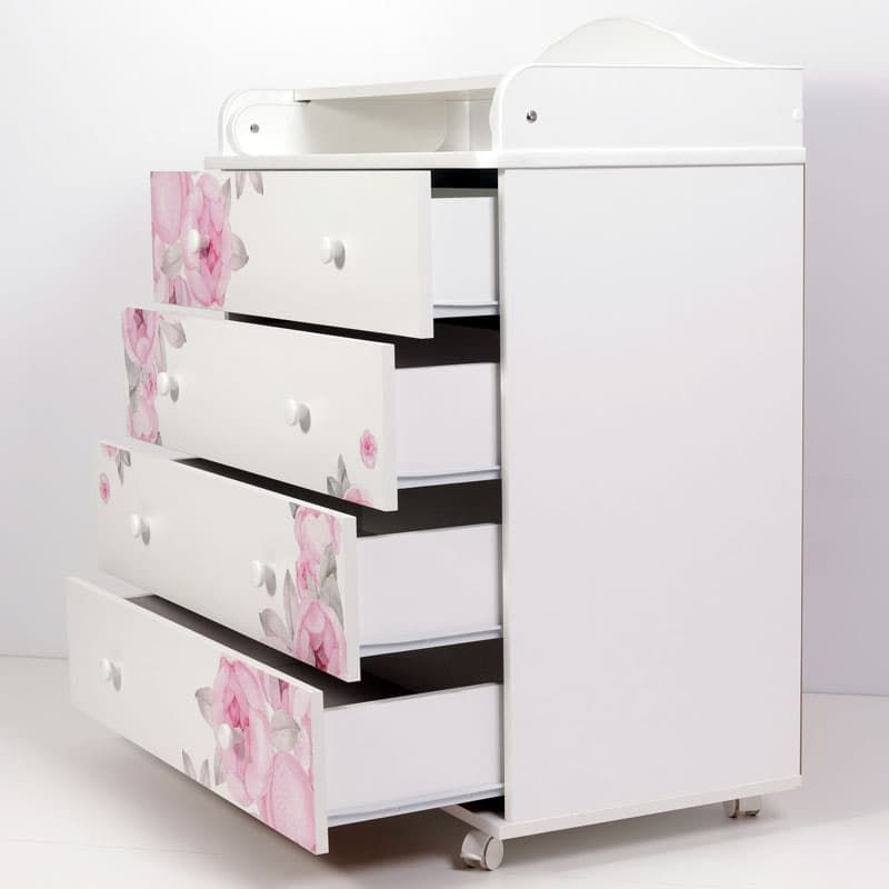 Dresser 4 drawer Topotushki Peonies white+print
