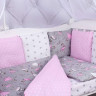 Комплект в кроватку AmaroBaby Мечта 15 предметов серый/розовый поплин/бязь
