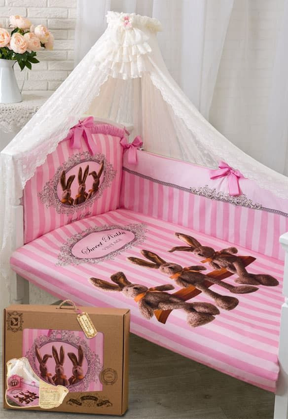 Комплект для детской кроватки Sweet Rabbit розовый Золотой гусь