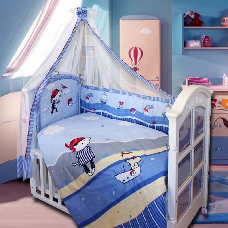 Комплект для детской кроватки Морские котята Золотой гусь 7 предметов красный  