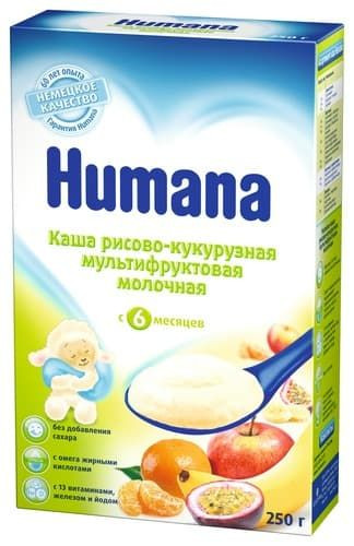 Каша Humana (Хумана) с рисом, кукурузой и мультифруктами с 6 мес, 250 г, мол. 77442