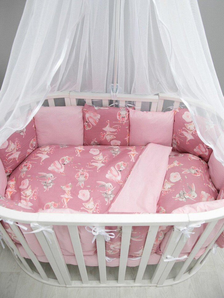 Комплект в кроватку AmaroBaby Нежный танец 15 предметов розовый поплин