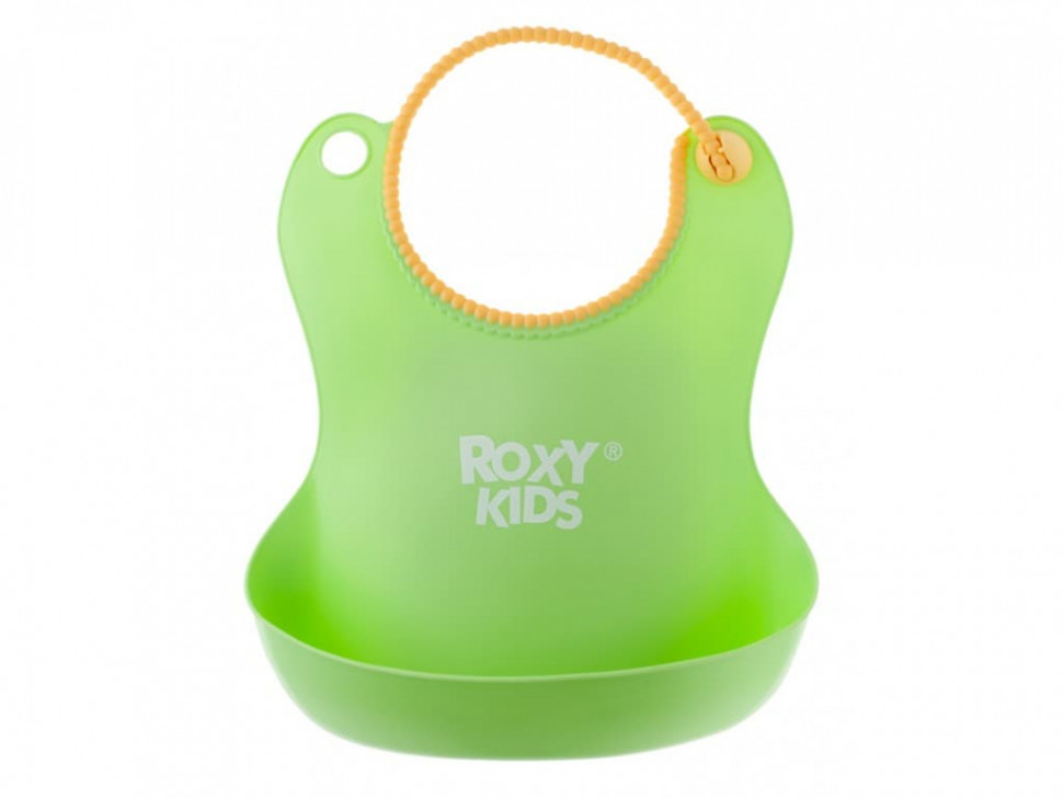 Нагрудник ROXY-KIDS мягкий с кармашком и застежкой зелёный