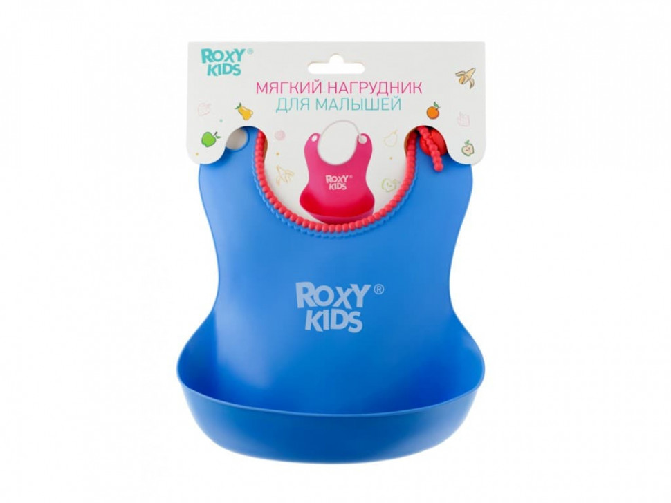 Нагрудник ROXY-KIDS мягкий с кармашком и застежкой синий
