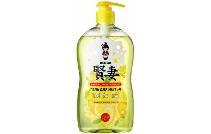 Гель KENSAI для мытья посуды и детских принадлежностей концентрированный с ароматом японского лимона 540 мл