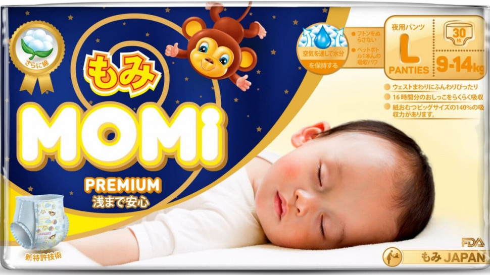 Подгузники-трусики MOMI Premium Night L 9-14 кг 30 шт