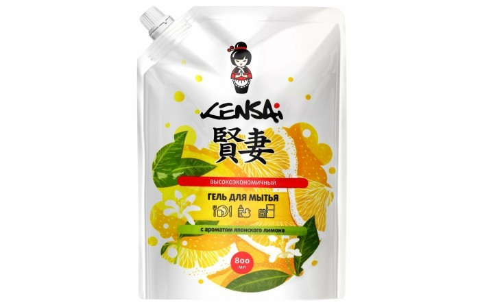 Гель KENSAI для мытья посуды и детских принадлежностей концентрированный с ароматом японского лимона 800 мл