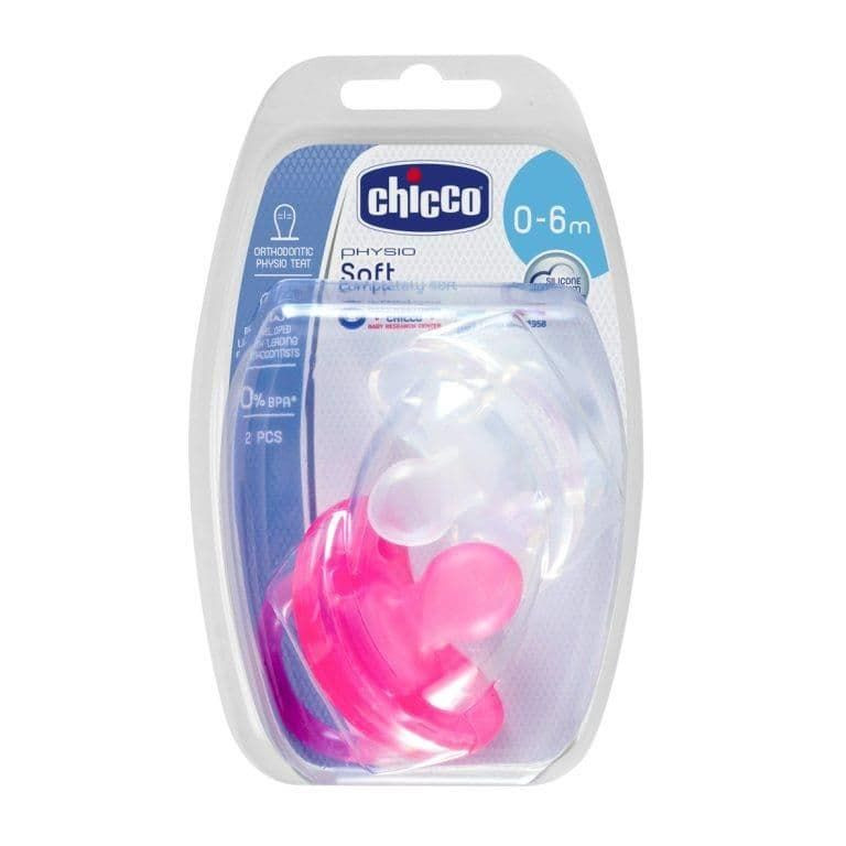 Пустышка Chicco Physio Soft 2 шт силиконовая для девочек 0-6 мес